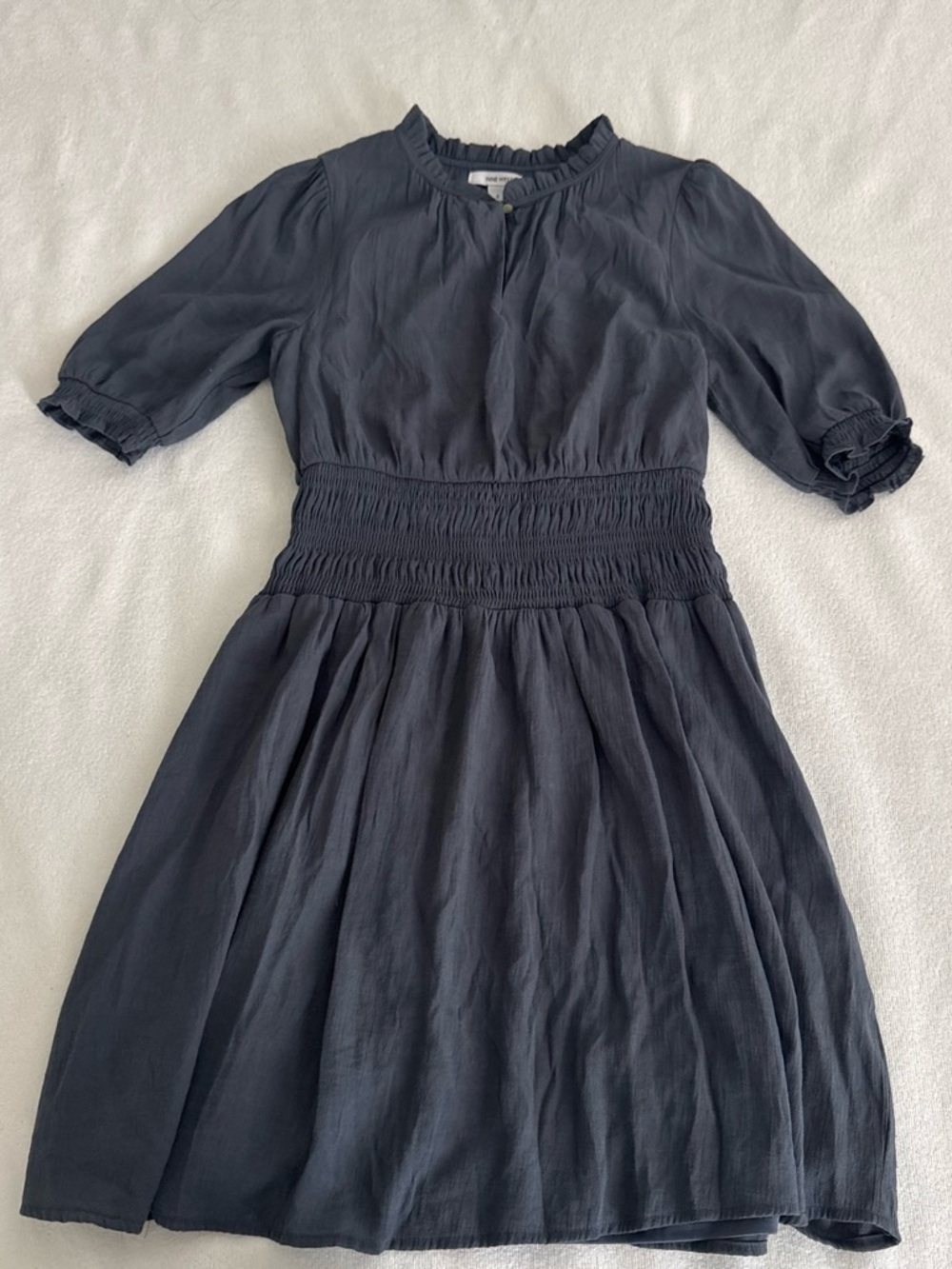 Nine West Navy Smocked-Waist Short Sleeve Dress